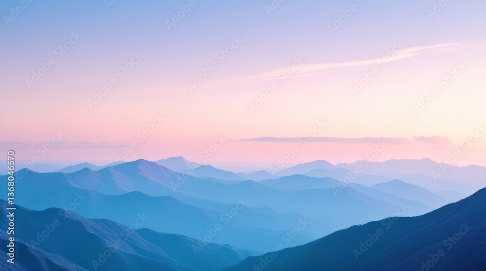 Vibrant Mountain Ranges at Sunrise with Gradients of Blue and Pink Hues Vibrant Mountain Ranges at Sunrise with Gradients of Blue and Pink Hues