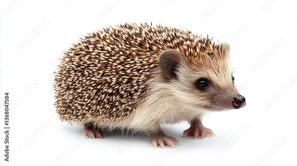 Adorable hedgehog with spiky fur stands against a white background. Adorable hedgehog with spiky fur stands against a white background.