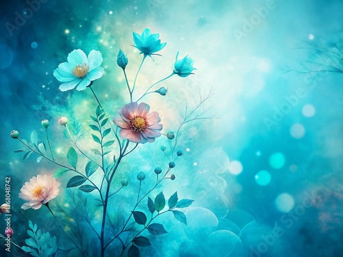Serene Turquoise Watercolor Double Exposure Abstract Background