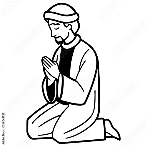 A silhouette of a Muslim man with closed eyes, praying in deep faith 