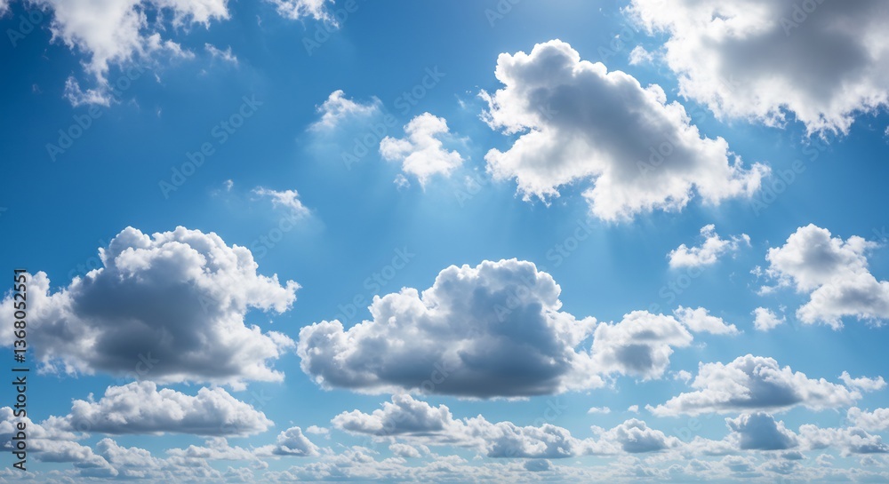 Fototapeta premium Bright Sunbeams Pierce Fluffy White Clouds. AI Generated