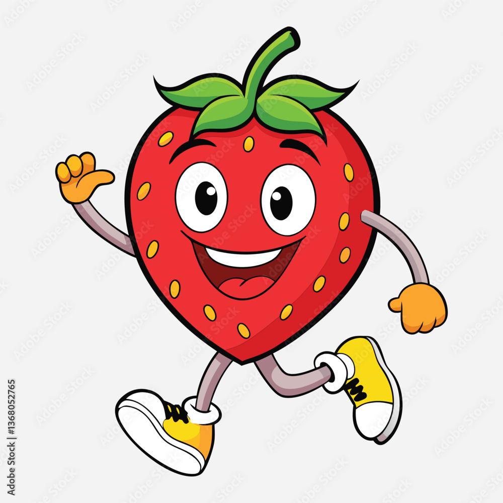 Fototapeta premium Happy Strawberry isolated cartoon icon, strawberry symbols silhouette vector illustration on white background, Art