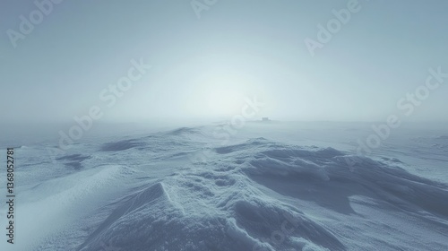 Serene, expansive icy landscape under a pale sky.  Distant, hazy horizon