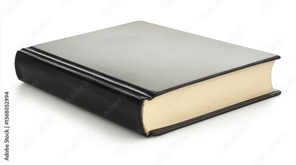 Black hardcover book with no visible title on a white background. Black hardcover book with no visible title on a white background.