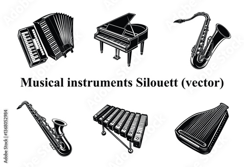 Rhythmic Shadows: The Art of Musical Instrument Silhouettes,Melodic Silhouettes: A Symphony in Black and White