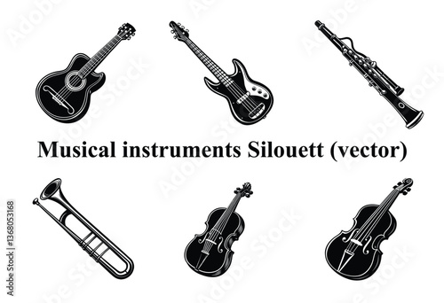 Rhythmic Shadows: The Art of Musical Instrument Silhouettes,Melodic Silhouettes: A Symphony in Black and White