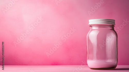 A beautifully styled glass jar sits elegantly against a soft pink background, creating a stunning visual for artistic and commercial applications in stock photography.