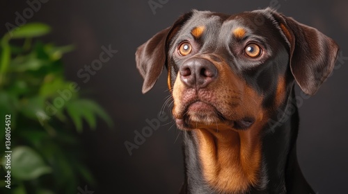 A captivating image of a Rottweiler in soft focus, emphasizing its gentle gaze and unique features against a muted background, inviting viewers into its world of emotions.