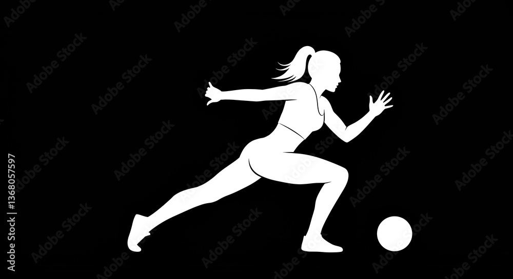 Athletic woman running towards a ball against a black background Athletic woman running towards a ball against a black background