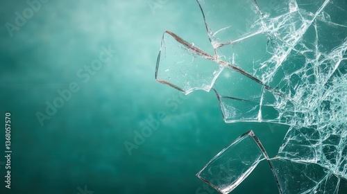 A dramatic close-up view of a shattered glass fragment creates an abstract artwork, evoking feelings of fragility and resilience in an imaginative setting.