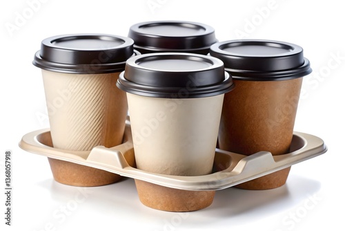 Four Disposable Coffee Cups in a Holder