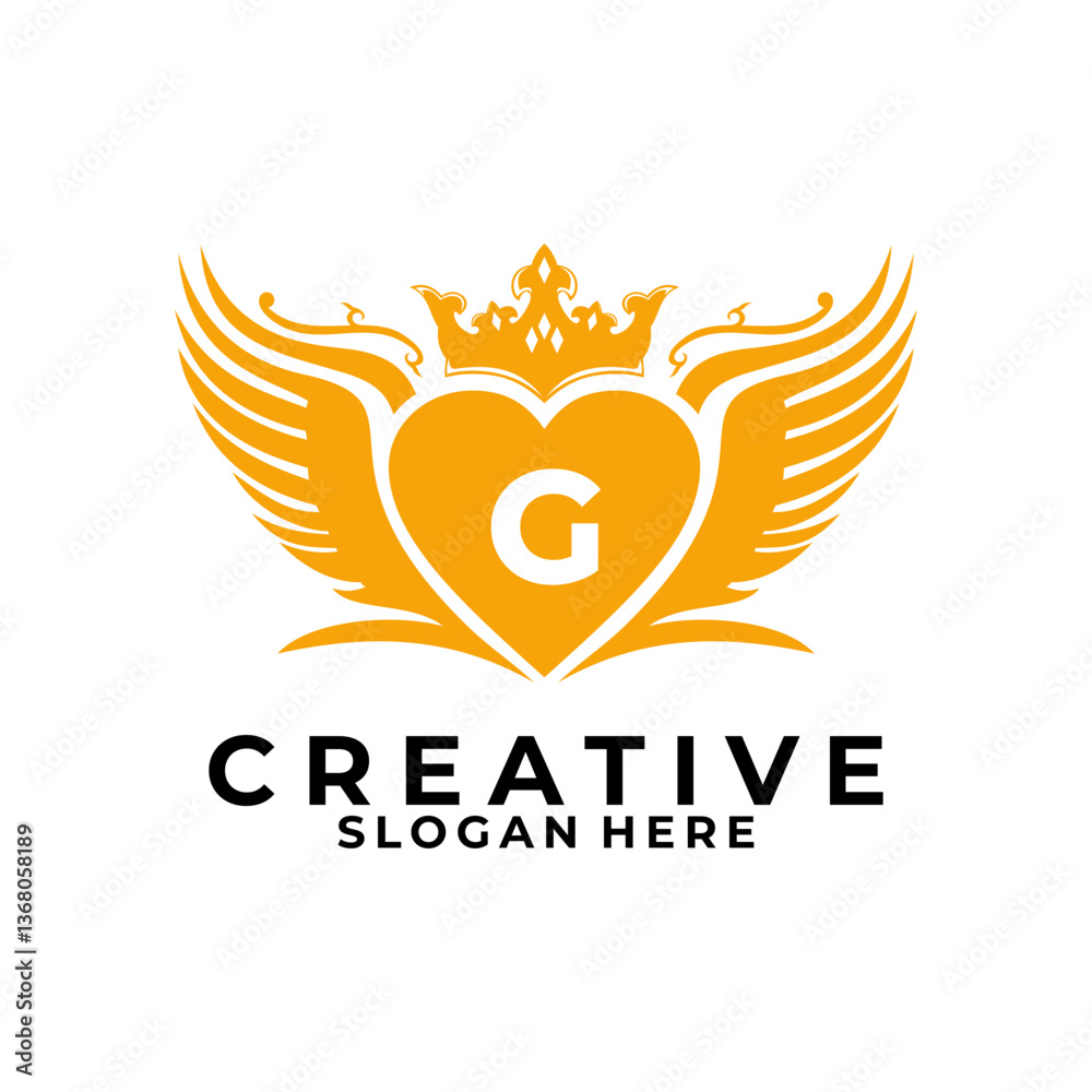 Obraz premium Initial identity Letter G with wings, love, and Crown logo design vector template