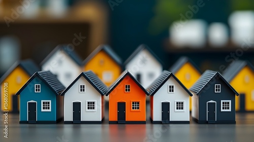 Modest White Homes Clustered Together in Suburban Neighborhood with Distinct Orange House as the Focal Point of Contemporary Residential Real Estate