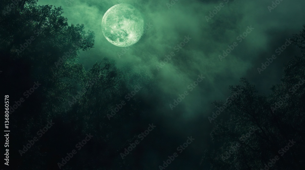 Full moon over dark forest at night Full moon over dark forest at night