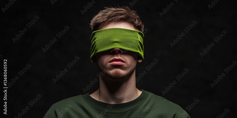 Fototapeta premium Mindful Uncertainty Gen Z Leadership and Sensory Blindfold Metaphor for Adaptive Decision-Making in Transformative Corporate Resilience Strategies