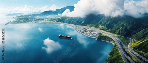 Wallpaper Mural Aerial perspective of a large-scale international shipping port with bustling cargo docks, towering container stacks, and a sprawling logistics infrastructure servicing global trade. Torontodigital.ca