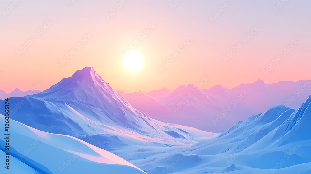 Fototapeta premium Serene Sunset over Pastel Mountains: A Digital Landscape