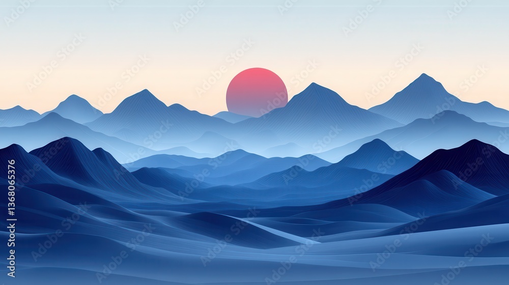 Fototapeta premium Blue Mountains Sunset Landscape Wallpaper