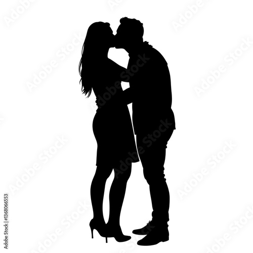 Silhouetted couple sharing a kiss in an intimate moment  
