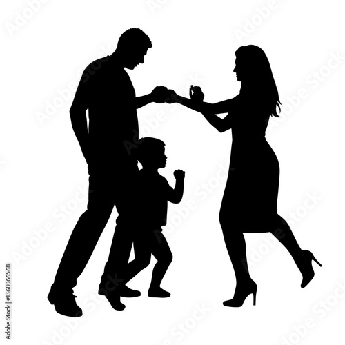Family members engaging in a conflict silhouette on white background  