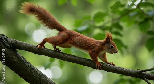 Red Squirrel's Agile Leap: A Vibrant Nature Photograph