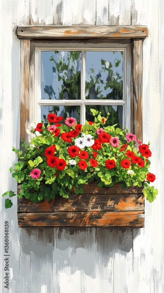 Fototapeta premium Cottage Charm, Window boxes with flowers