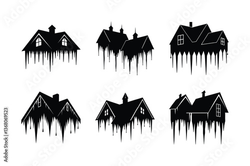 icicles hanging from rooftops vector art silhouette