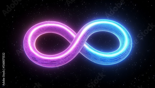 Neon Infinity Symbol with Cosmic Background.