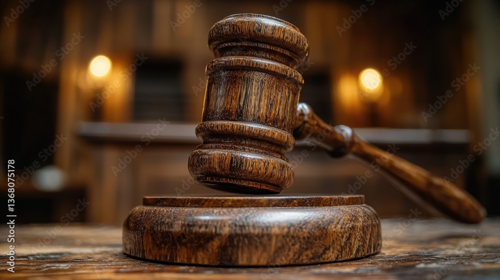 A wooden gavel sits on a wooden base