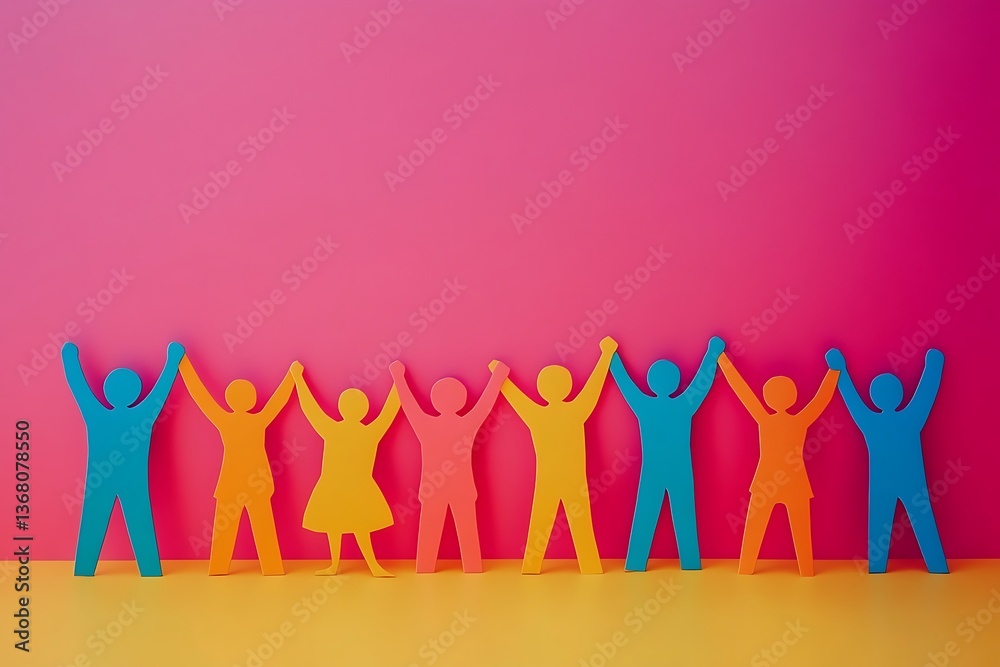 Fototapeta premium Colorful Paper Cutout Figures Celebrating Teamwork8
