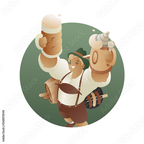 German young man Cartoon character welcome with beer stein
