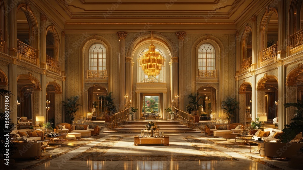 custom made wallpaper toronto digitalGrand opulent entryway, marble floors, gold accents, large chandelier, and lush seating areas