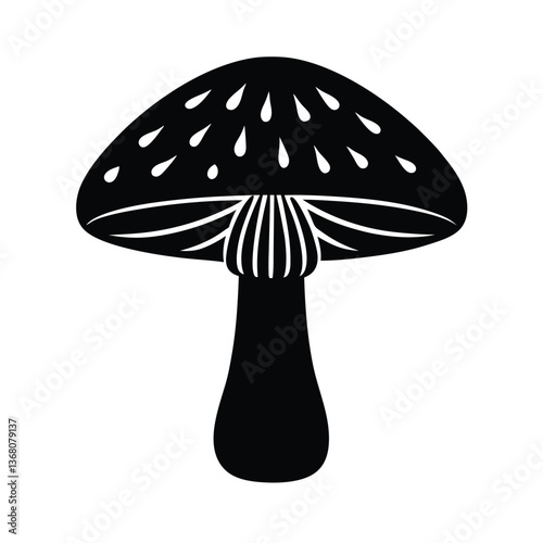 Vector illustration of a fly agaric mushroom with red cap, white spots, and green grass, showcasing its poisonous nature in a cartoon style