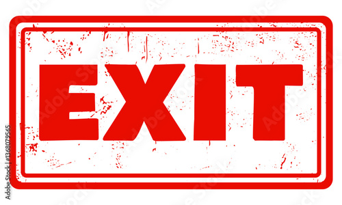 Red exit sign with distressed, grunge texture, isolated on transparent background. Perfect for emergency signage, design projects, and safety indications. Vector art