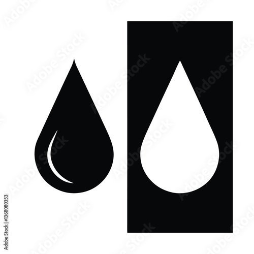 Shiny blue water droplet and glossy oil drop vector icons illustrate clean liquid nature