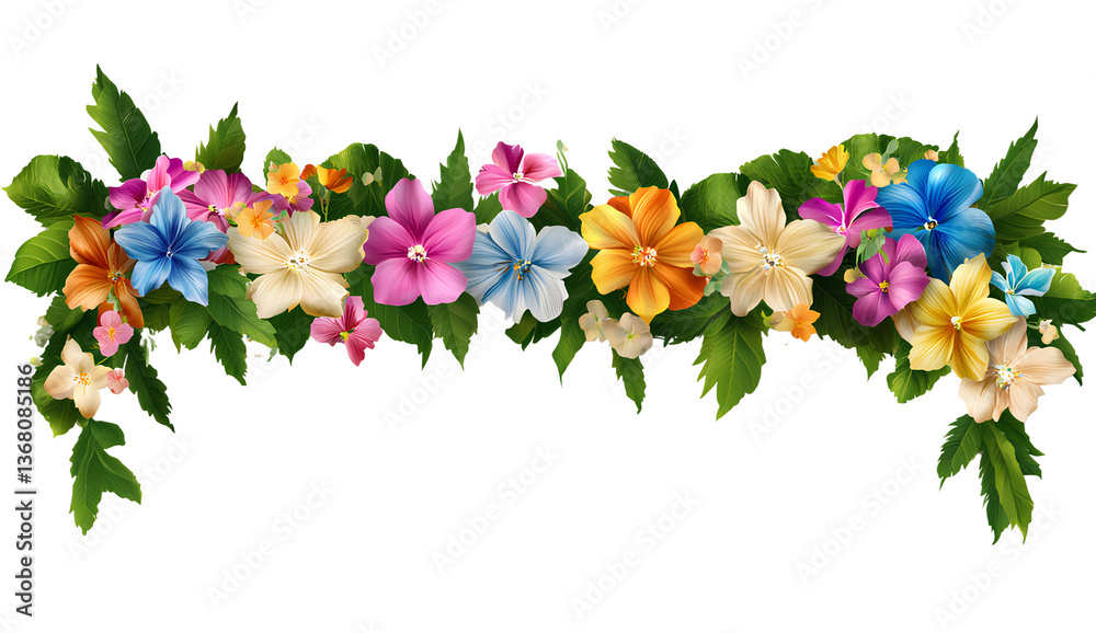 Fototapeta premium Floral decorations, flower garlands, colorful flowers on a white background, with a transparent background