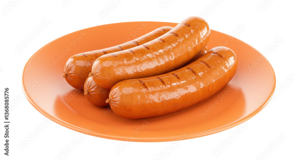 Isolated Three Sausages on Plate Isolated Three Sausages on Plate