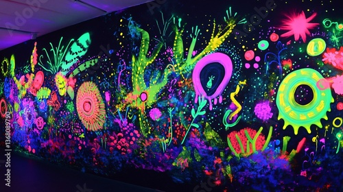Vibrant Neon Abstract Wall Art with Glowing Colors and Dynamic Shapes