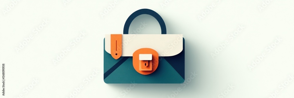 Fototapeta premium Stylish teal handbag with orange accents and a cream flap. Modern geometric design