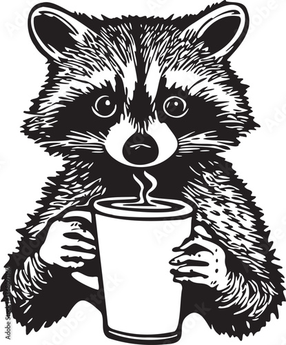 lovely raccoon with a cup of tea