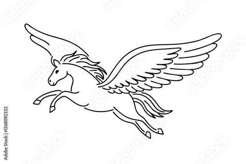 Majestic Winged Horse Pegasus Mythical Creature Line Art Drawing
