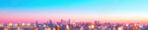 Vibrant Urban Skyline Panorama Gradient Sunset Tech Landscape Celebrating Digital Innovation, Smart City Connectivity, and Futuristic Economic Horizons