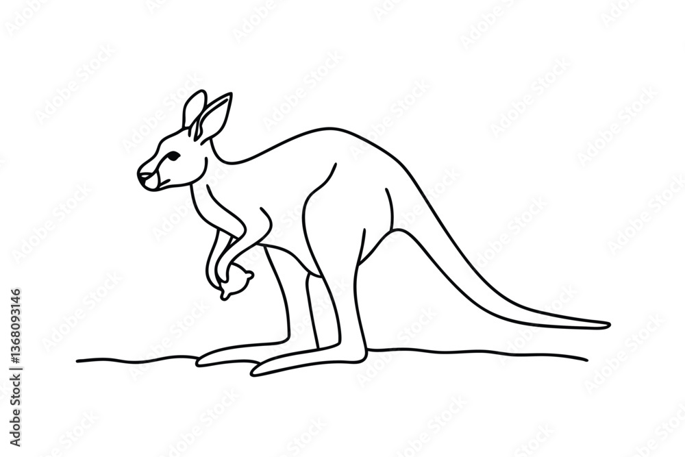 Fototapeta premium Line Drawing of a Kangaroo Australian Marsupial Animal Illustration