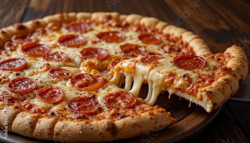 Wallpaper Mural Pepperoni Pizza with Melted Mozzarella on Wooden Board Torontodigital.ca