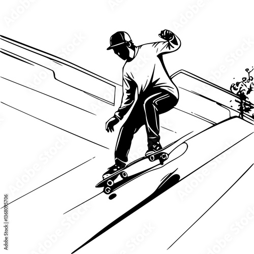 Skateboarder performing a trick on a ramp in a dynamic style  