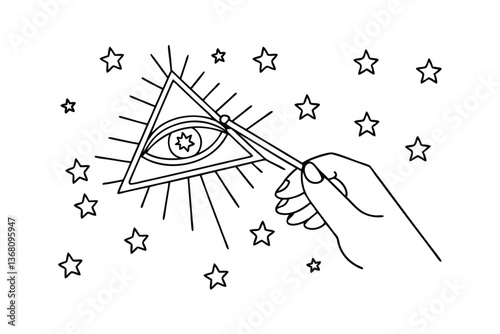 Illuminati Eye, Triangle, Stars, Hand, Wand, Magic, Symbolism, Occult, Mystery, Conspiracy