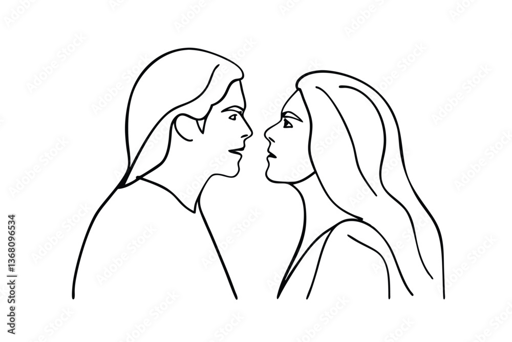 Romantic Couple Line Art Drawing Love, Passion, Connection, Faces, Profiles, Gaze, Affection, Intima Romantic Couple Line Art Drawing Love, Passion, Connection, Faces, Profiles, Gaze, Affection, Intima