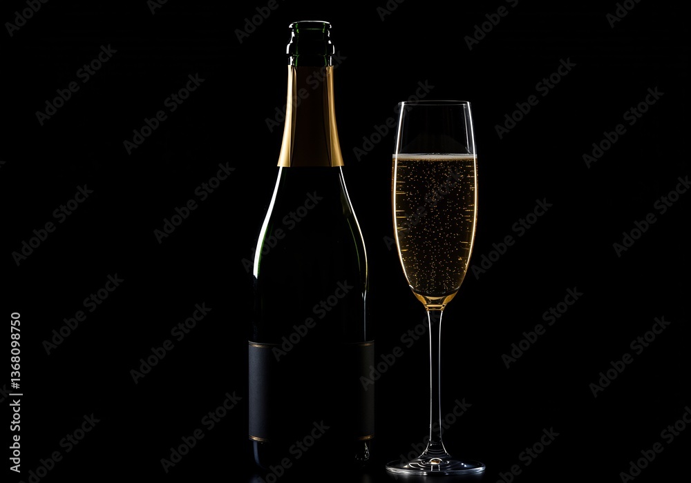 Dark Dramatic Champagne Bottle Glass. AI Generated Dark Dramatic Champagne Bottle Glass. AI Generated