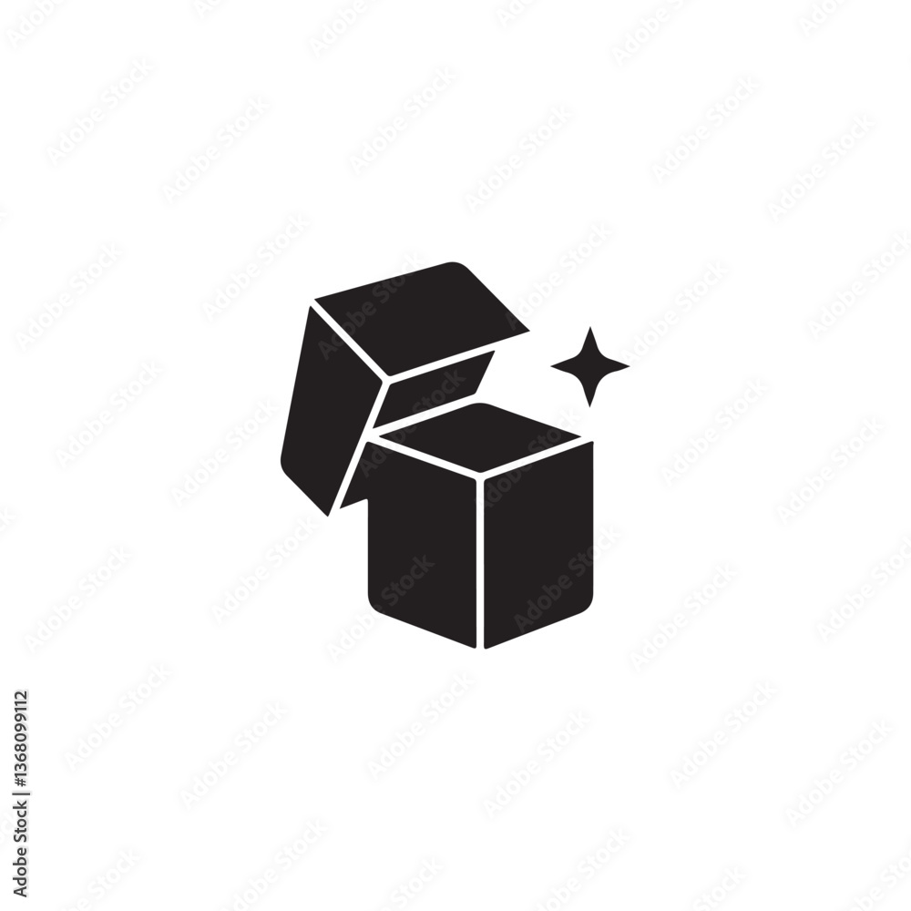 Open Gift Box, Sparkling with Possibilities.This image features four black and white line art icons of stylized figures. Open Gift Box, Sparkling with Possibilities.This image features four black and white line art icons of stylized figures.