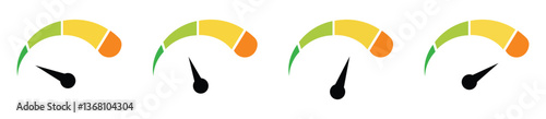 Speedometer icon set. dashboard colorful speedometer icons set. Speed indicator. Gauge, dashboard, tachometer, scale. Speedometer icon with arrow